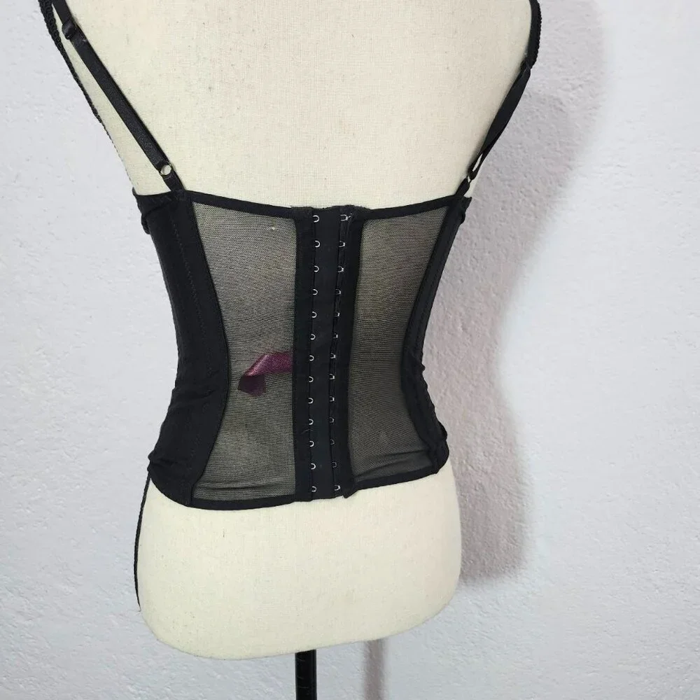 Y2K Gothic Grunge Betsey Johnson Black Mesh Bustier corset top - Picture 3 of 4